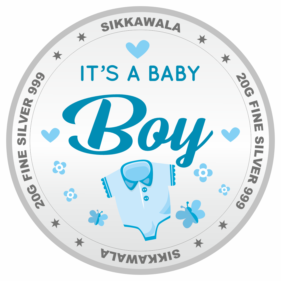 Sikkawala BIS Hallmarked  Baby Boy  999 Silver Coin 20 gm - SKNBBCP-20