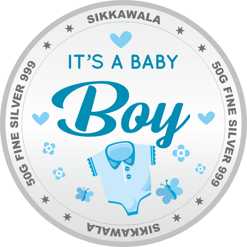 Sikkawala BIS Hallmarked  Baby Boy  999 Silver Coin 50 gm - SKNBBCP-50