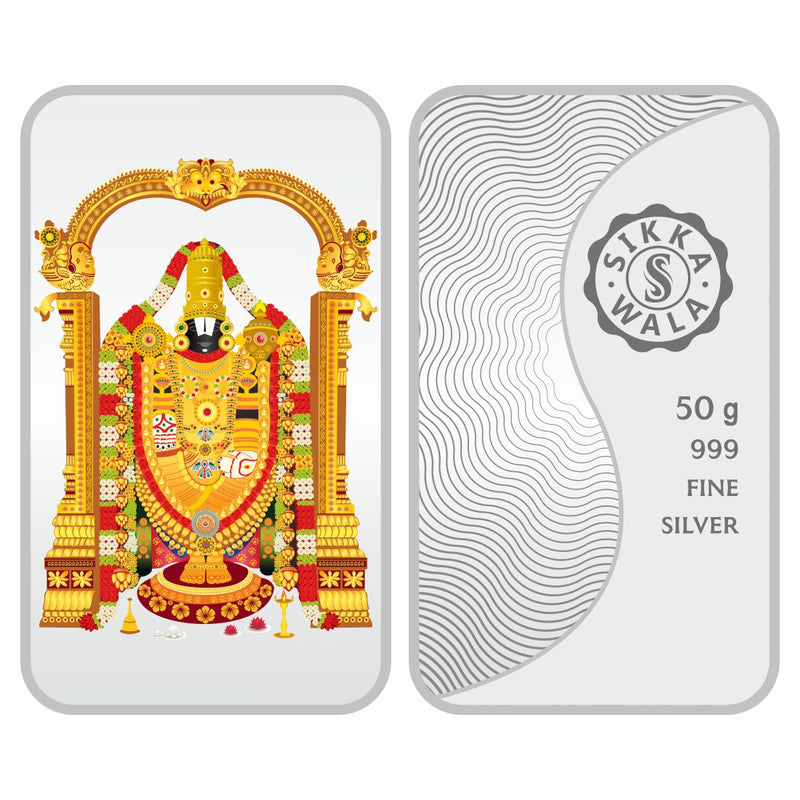 Sikkawala BIS Hallmarked Tirupati balaji Color 999 Silver Coin 50 gm - SK10BCTB-50