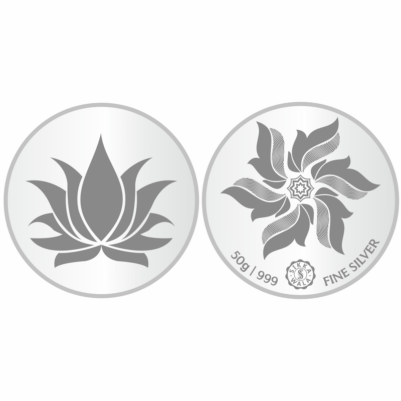 Sikkawala BIS Hallmarked Lotus 999 Silver Coin 50 gm - SKRLPCP-50