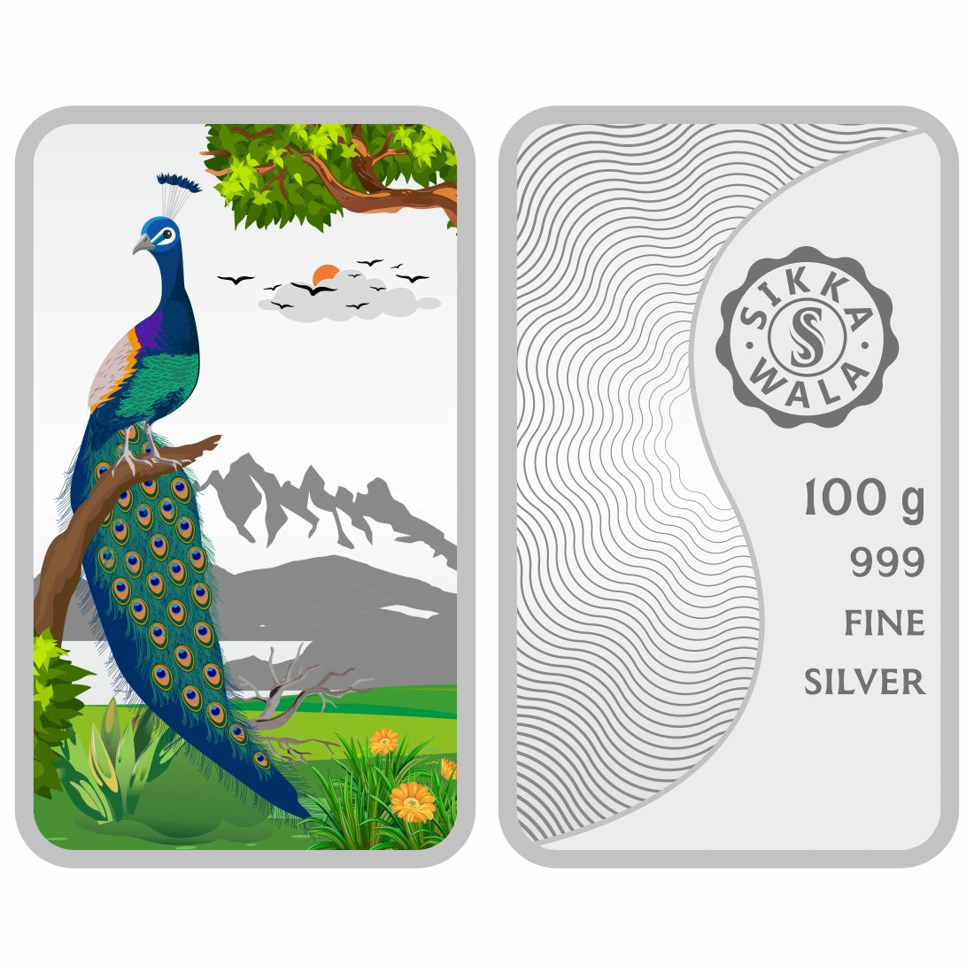 Sikkawala BIS Hallmarked Peacock Color 999 Silver Coin 100 gm - SKBCP-100