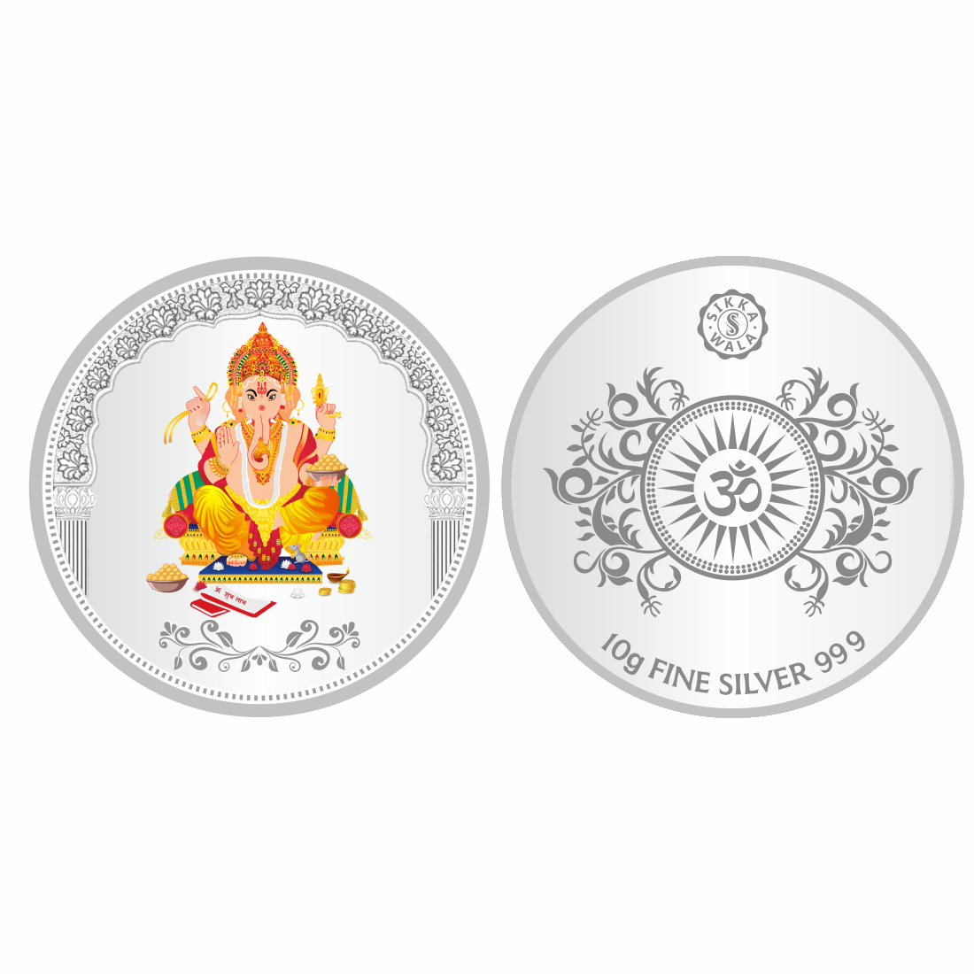 Sikkawala BIS Hallmarked Ganesh Color 999 Silver Coin 10 gm - SKRCGACP-10