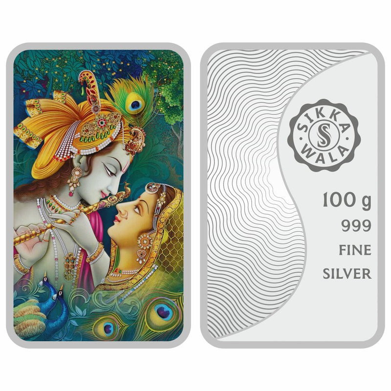 Sikkawala BIS Hallmarked Radha krishna 999 Silver Coin 100 gm - SKBCRK-100
