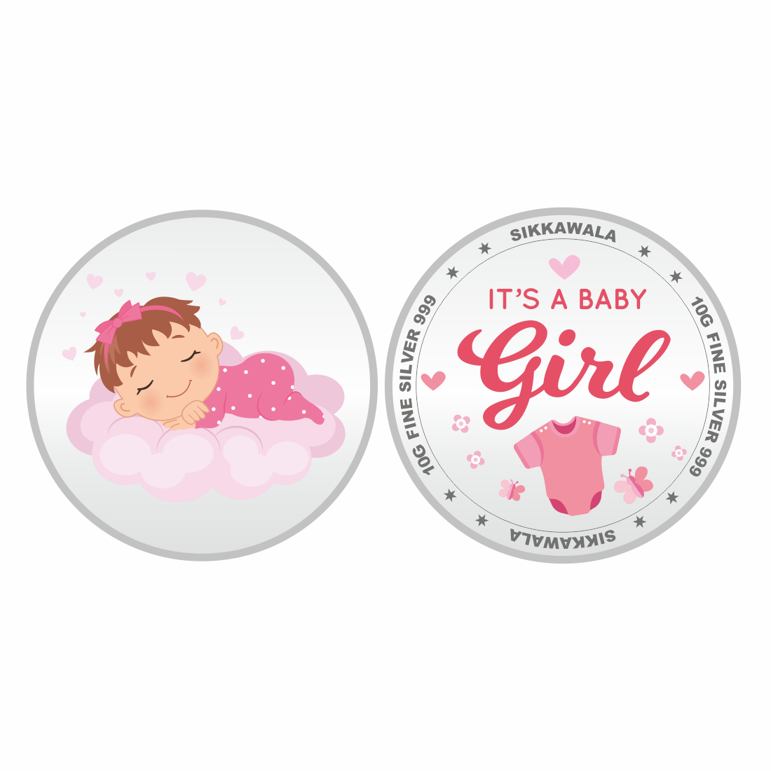 Sikkawala BIS Hallmarked  Baby Girl 999 Silver Coin 10 gm - SKNBGCP-10