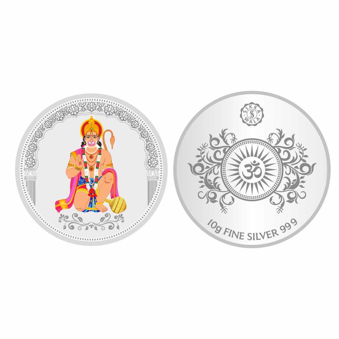 Sikkawala BIS Hallmarked Hanuman ji Color 999 Silver Coin 10 gm - SKRCHMCP-10