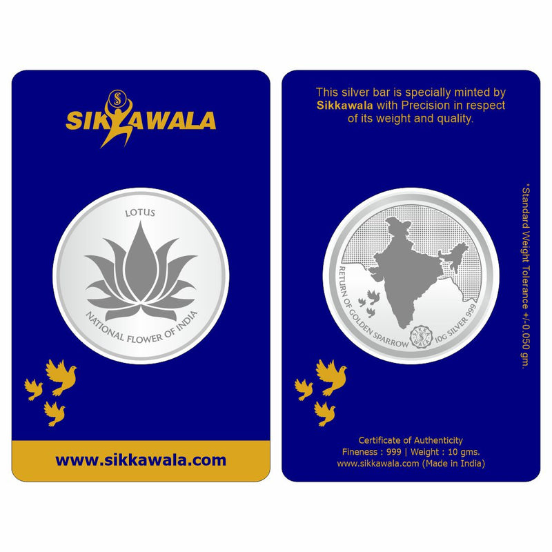 Sikkawala BIS Hallmarked Lotus 999 Silver Coin 10 gm - SKLRCC-10