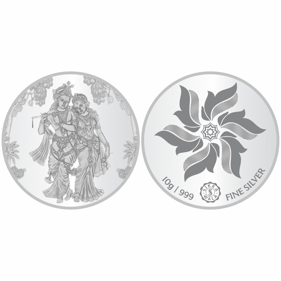 Sikkawala BIS Hallmarked Radha Krishna 999 Silver Coin 10 gm- SKRRK-10