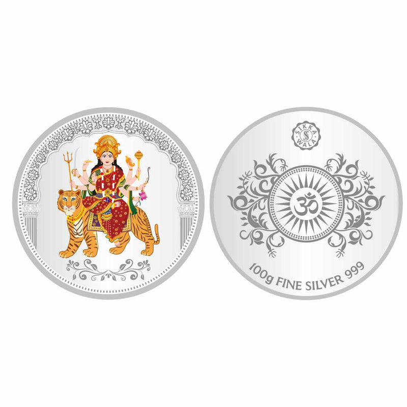 Sikkawala BIS Hallmarked Durga ji Color 999 Silver Coin 100 gm - SKRCDGCP-100