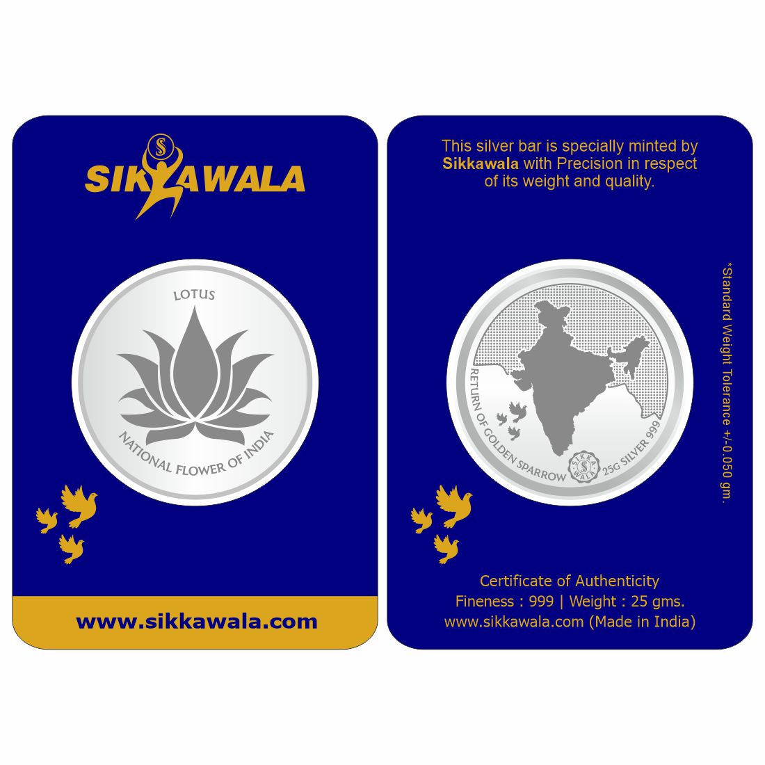 Sikkawala BIS Hallmarked Lotus 999 Silver Coin 25 gm - SKLRCC-25