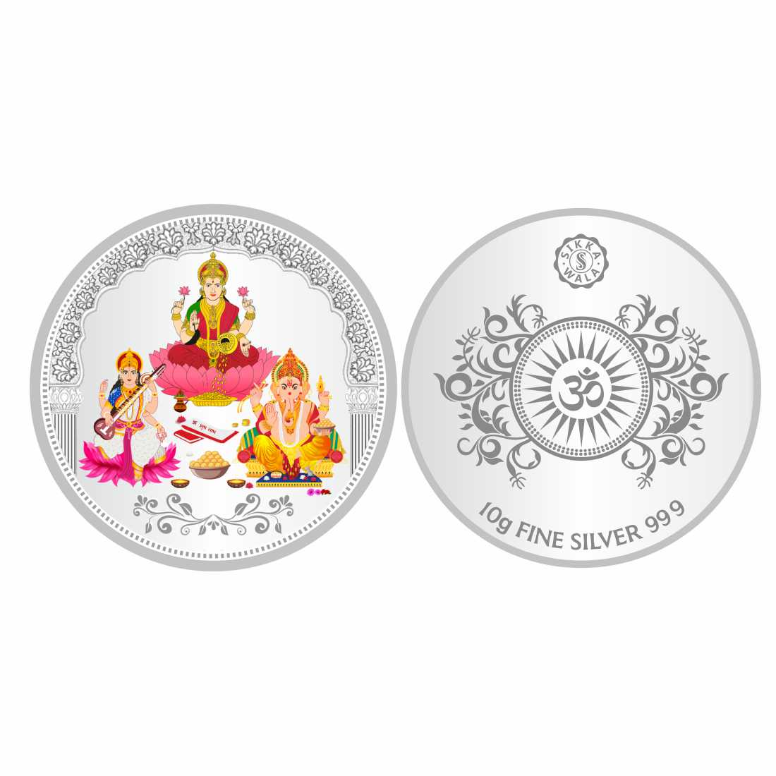 Sikkawala BIS Hallmarked Laxmi Ganesh & Saraswati Color 999 Silver Coin 10 gm - SKRCLGSCP-10