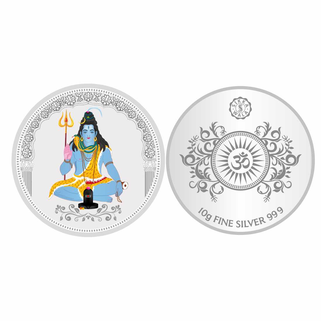 Sikkawala BIS Hallmarked Bhagwan Shiv Color 999 Silver Coin 10 gm - SKRCBSCP-10