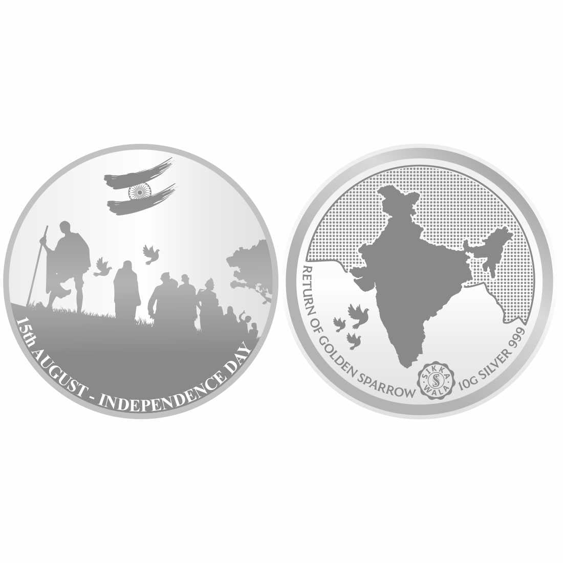 Sikkawala BIS Hallmarked Indian National Festival Independence Day 999 Silver Coin 10 gm-SK10IRCP