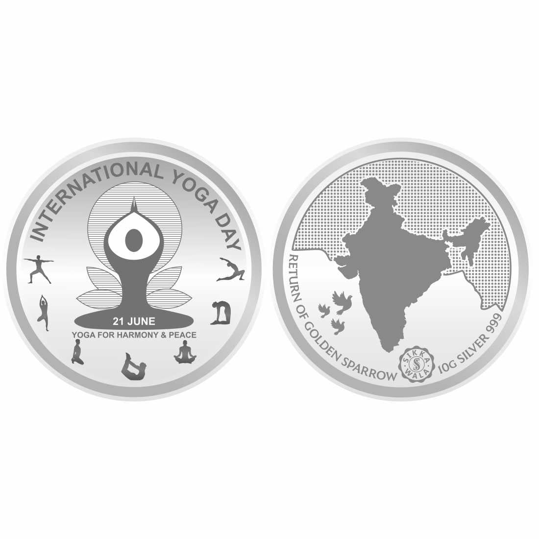 Sikkawala BIS Hallmarked 999 Silver Yoga 10 Gm Coin-Sk10Yrcp