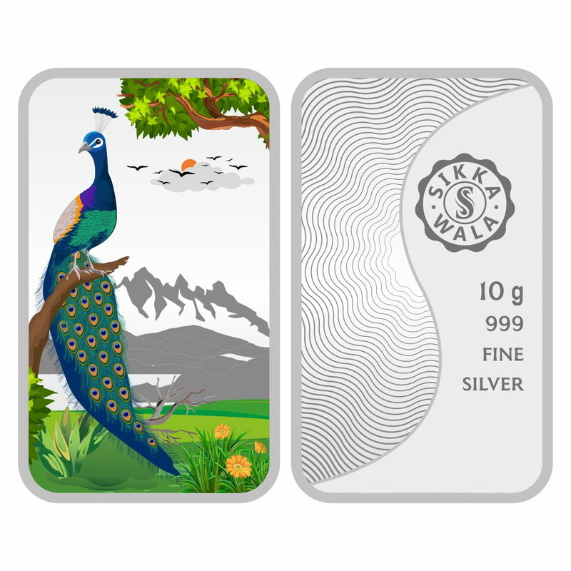 Sikkawala BIS Hallmarked Peacock Color 999 Silver Coin 10 gm - SKBCP-10