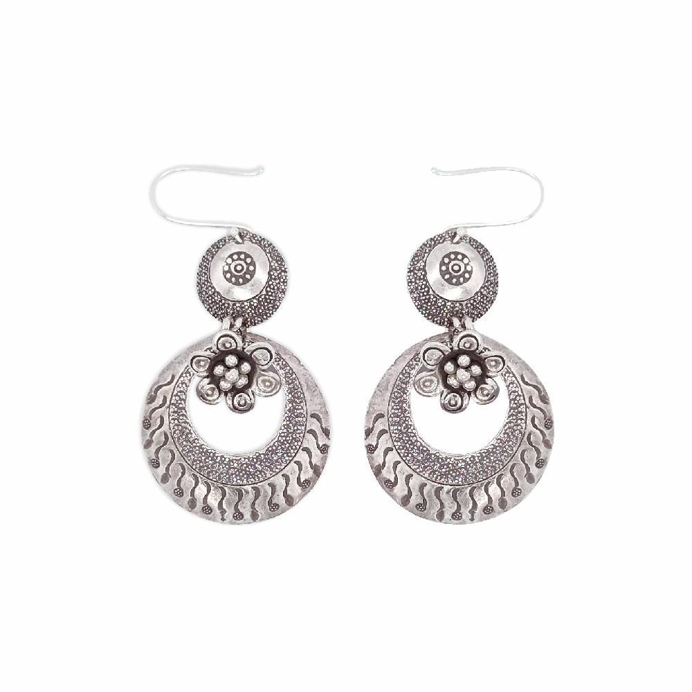 Sikkawala 925 Sterling Silver Oxidised Silver Floral Hoop Chandbali For Women 3000103-1