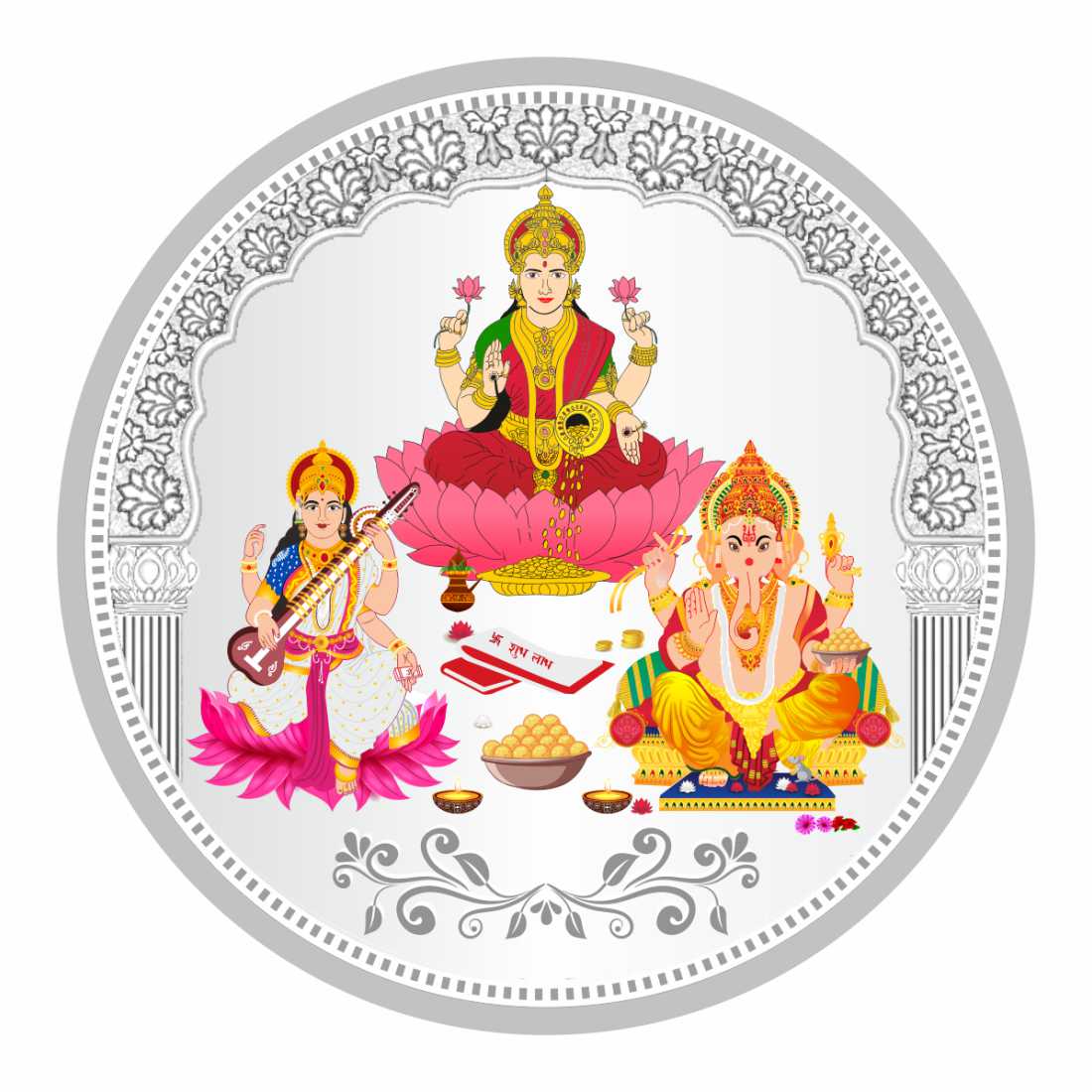 Sikkawala BIS Hallmarked Laxmi Ganesh & Saraswati Color 999 Silver Coin 50 gm - SKRCLGSCP-50