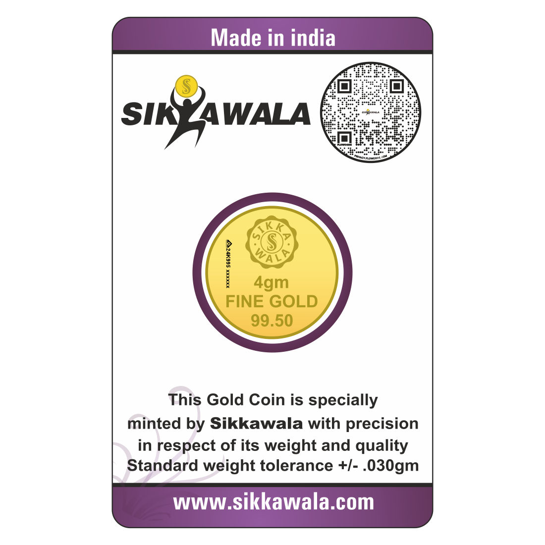 Sikkawala Lotus  24 kt 99.5 Gold Coin 4 gm-SK4GCR