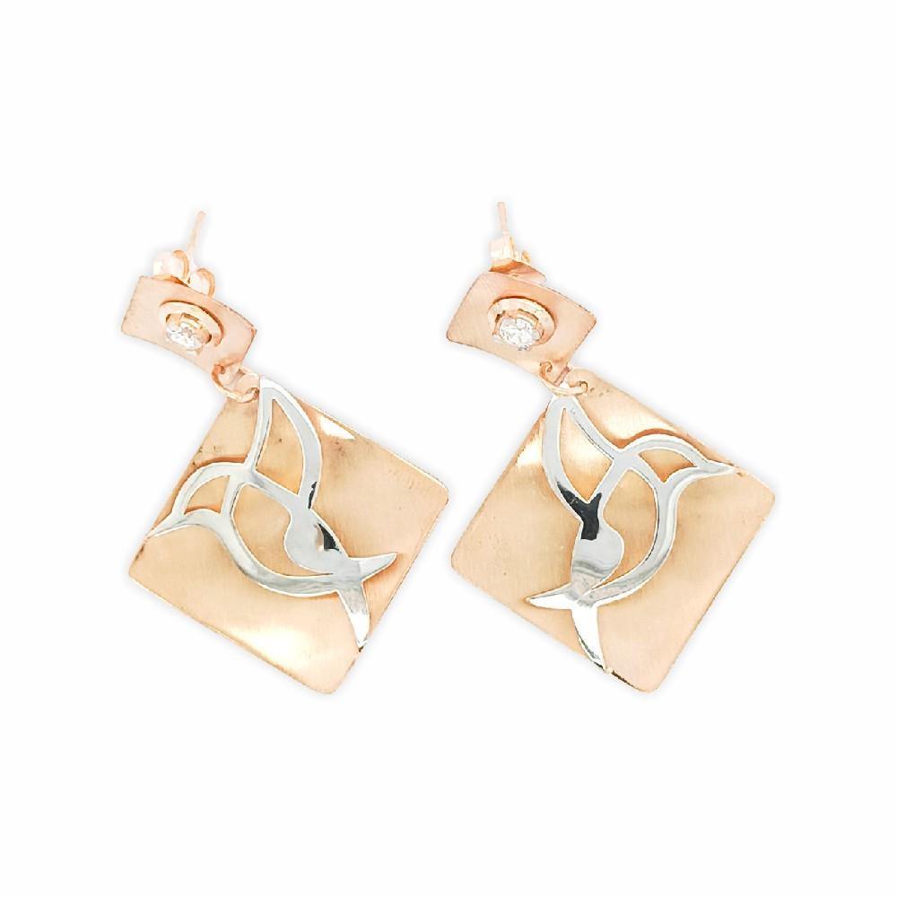 Sikkawala 925 Sterling Silver Rose Gold Plated Silver Birds Dangle Earring For Women 3000126-1