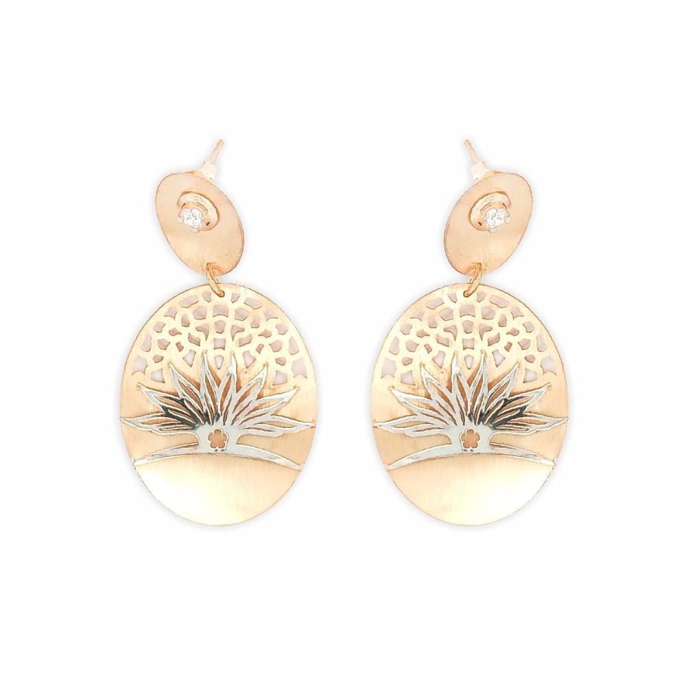 Sikkawala 925 Sterling Silver Rose Gold Plated Silver Floral Dangle Earring For Women 3000128-1