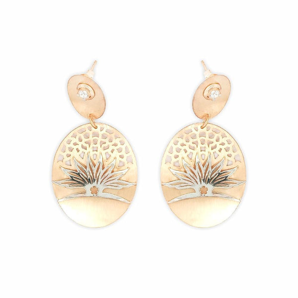 Sikkawala 925 Sterling Silver Rose Gold Plated Silver Floral Dangle Earring For Women 3000128-1