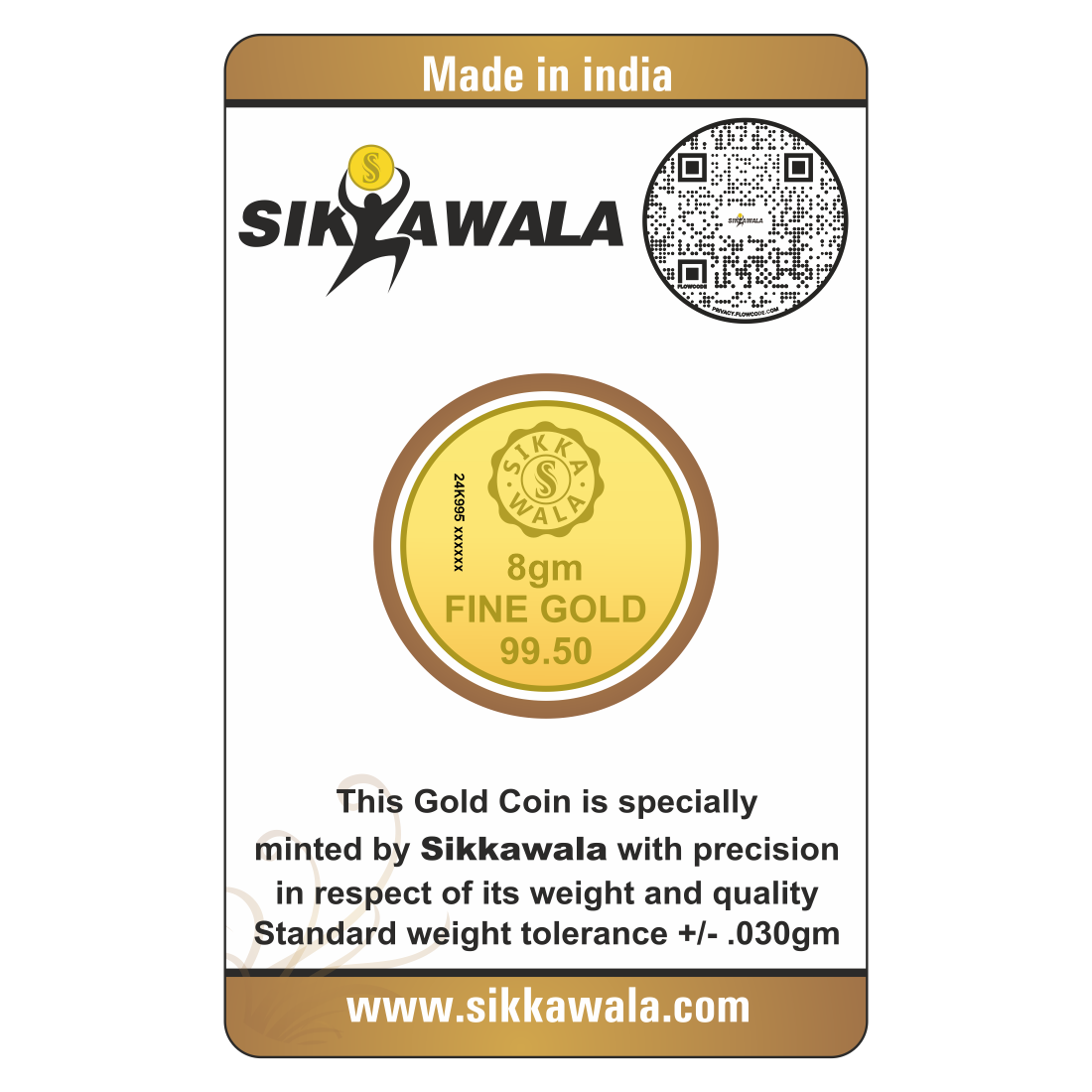 Sikkawala Lotus  24 kt 99.5 Gold Coin 8 gm-SK8GCR