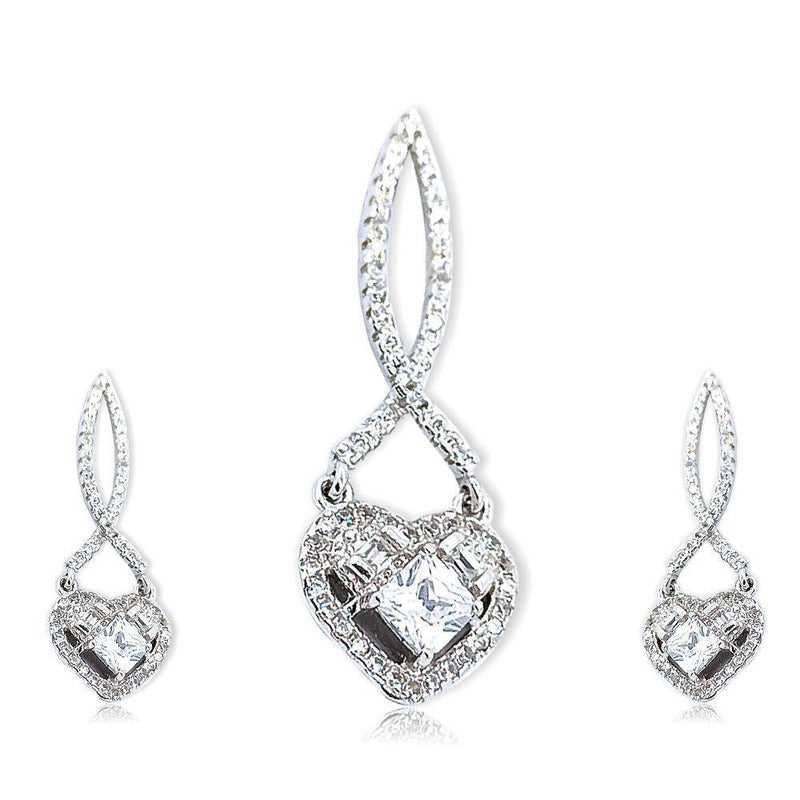 Sikkawala 925 Sterling Silver White Silver Heart Design Pendant Set For Women 3000149-1