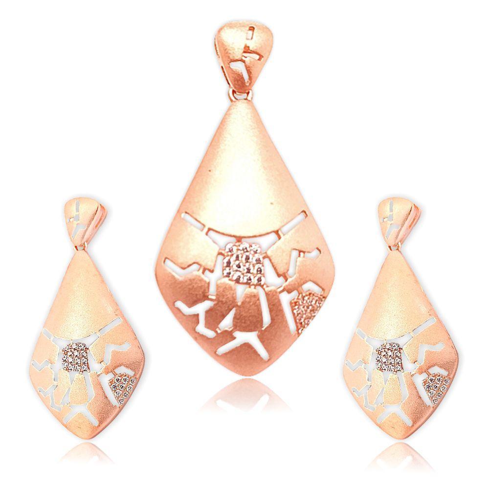 Sikkawala 925 Sterling Silver Rose Gold Plated Silver  Teardrop Design Pendant Set For Women 3000151-1