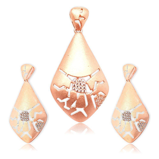 Sikkawala 925 Sterling Silver Rose Gold Plated Silver  Teardrop Design Pendant Set For Women 3000151-1