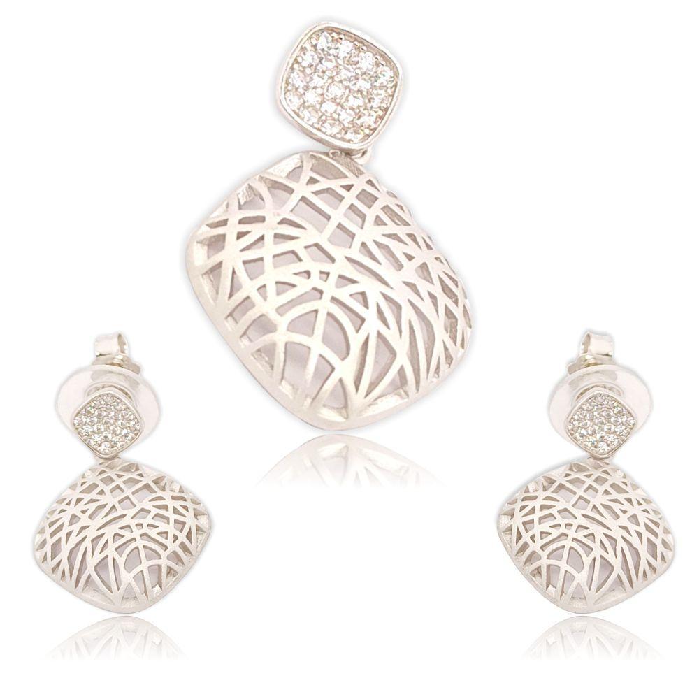 Sikkawala 925 Sterling Silver White Silver Square Design Pendant Set For Women 3000156-1