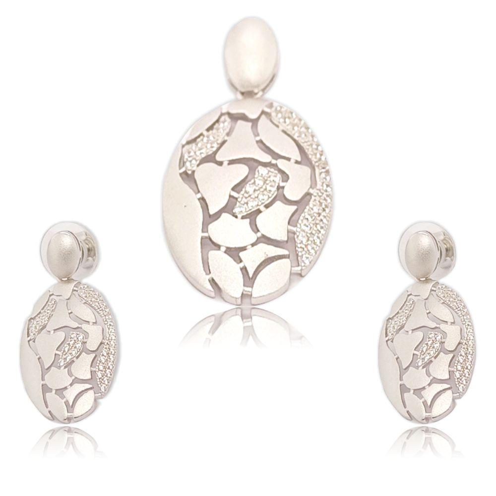 Sikkawala 925 Sterling Silver White Silver Oval Design Pendant Set For Women 3000158-1