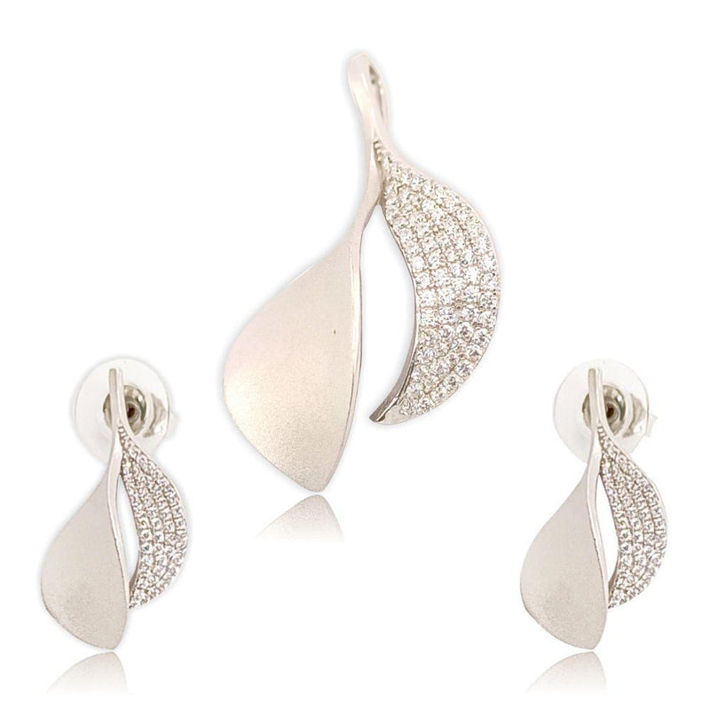 Sikkawala 925 Sterling Silver White Silver Leaf Design Pendant Set For Women 3000162-1