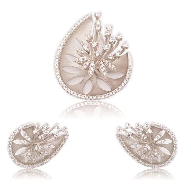 Sikkawala 925 Sterling Silver White Silver Paisley/Mango Design Pendant Set For Women 3000018-1