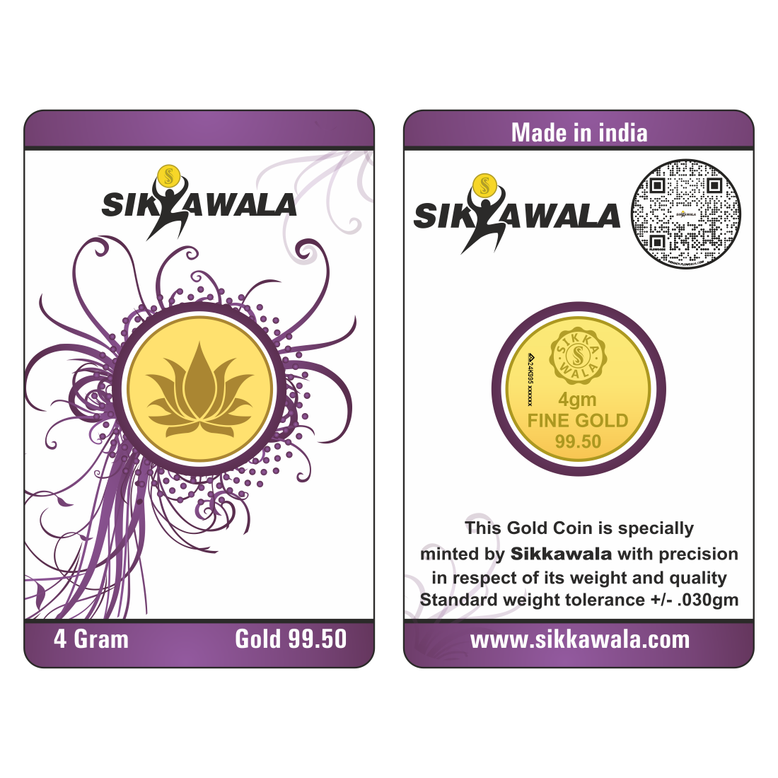 Sikkawala Lotus  24 kt 99.5 Gold Coin 4 gm-SK4GCR