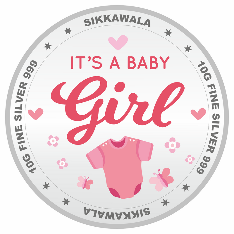 Sikkawala BIS Hallmarked Personalised Baby Girl 999 Silver Coin 10 gm - SKNBGCPCUS-10