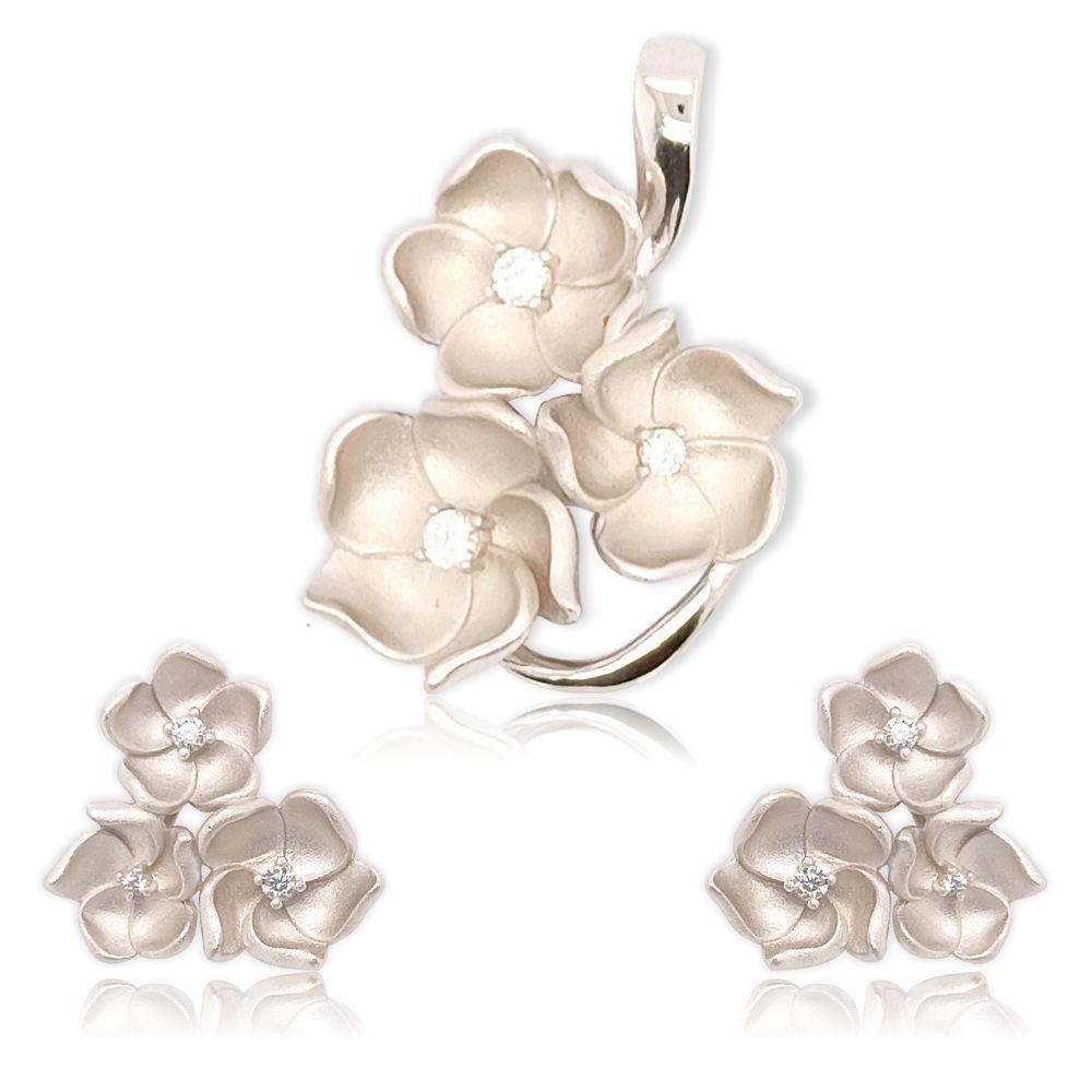 Sikkawala 925 Sterling Silver White Silver Floral Design Pendant Set For Women 3000022-1