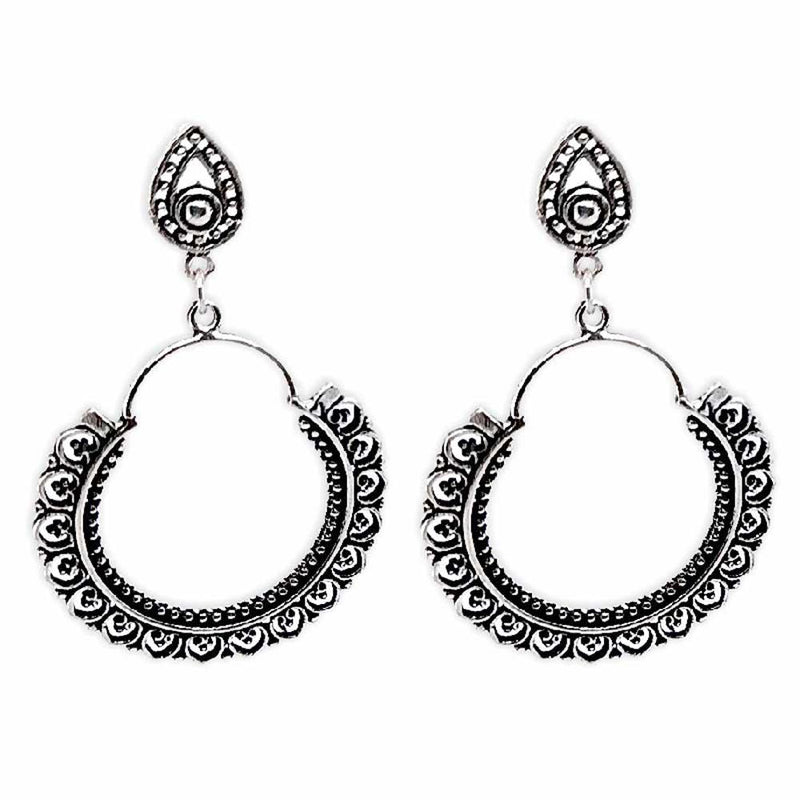 Sikkawala 925 Sterling Silver Oxidised Silver Floral Dangler Hoop For Girls 3000231-1
