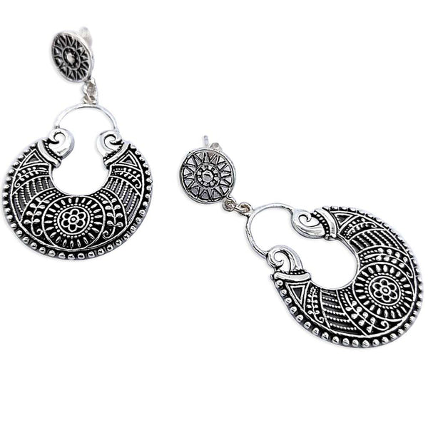 Sikkawala 925 Sterling Silver Oxidised Silver Moon Half Moon Chandbalis For Girls 3000232-1