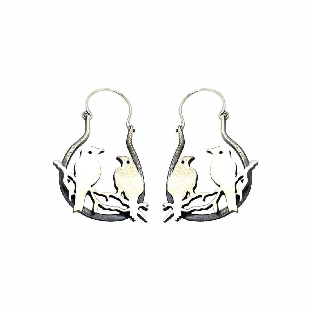 Sikkawala 925 Sterling Silver Oxidised Silver Birds Dangler Hoop For Girls 3000234-1