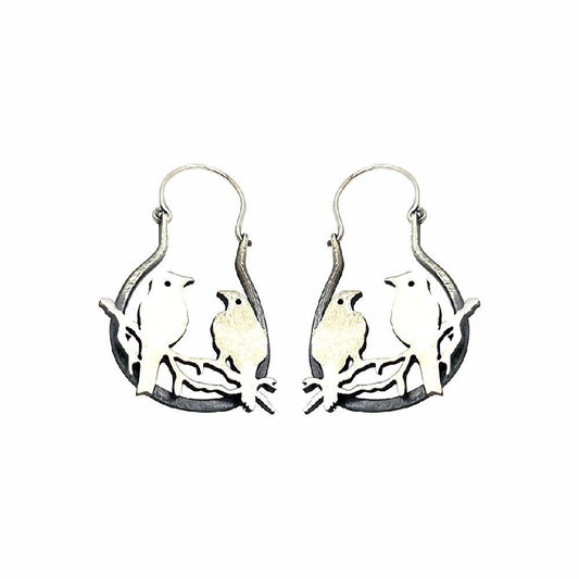 Sikkawala 925 Sterling Silver Oxidised Silver Birds Dangler Hoop For Girls 3000234-1