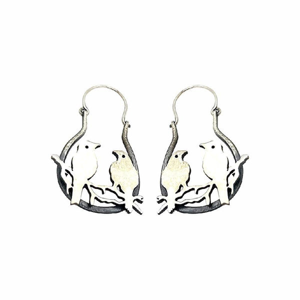Sikkawala 925 Sterling Silver Oxidised Silver Birds Dangler Hoop For Girls 3000234-1