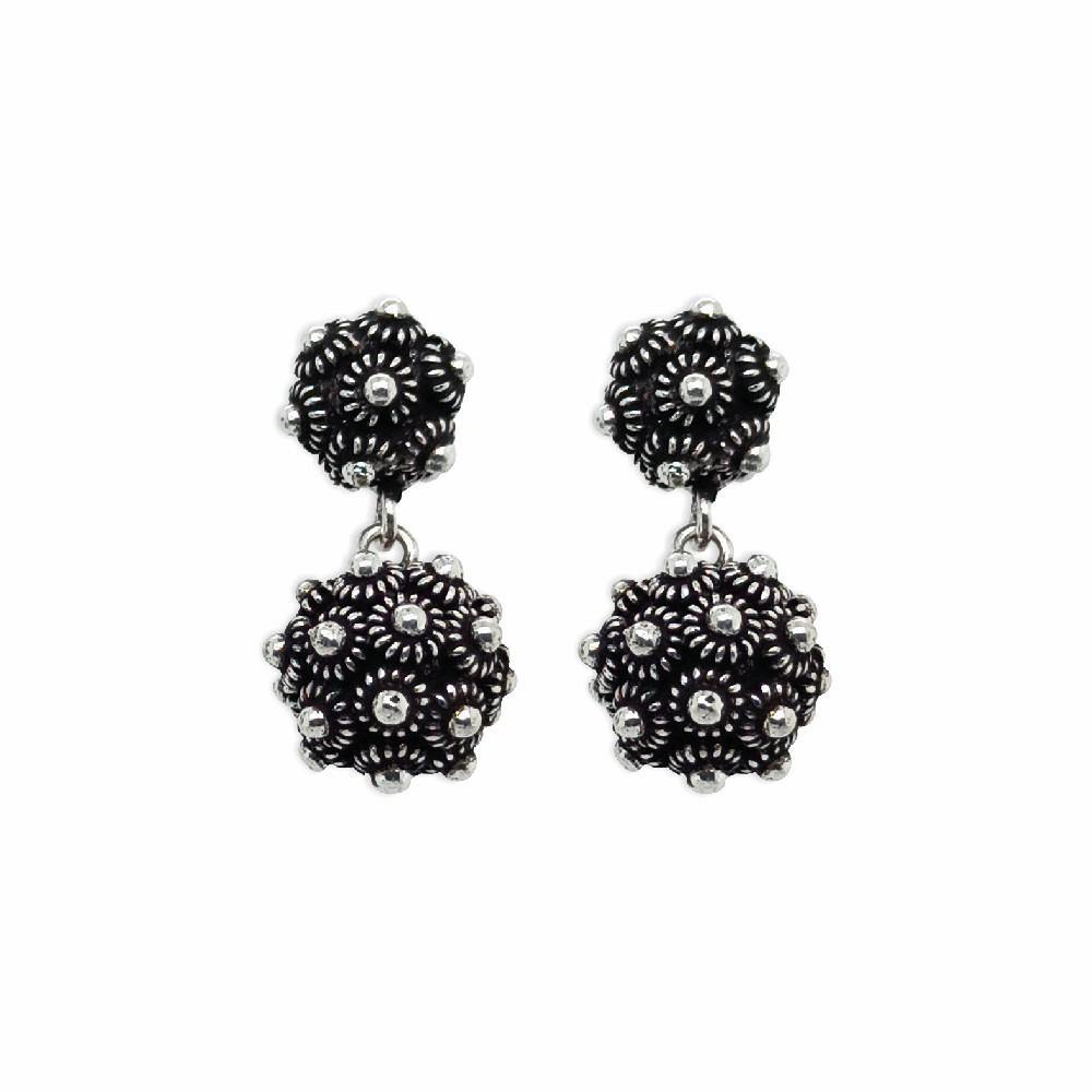 Sikkawala 925 Sterling Silver Oxidised Silver Ball Drop Earring For Women 3000259-1