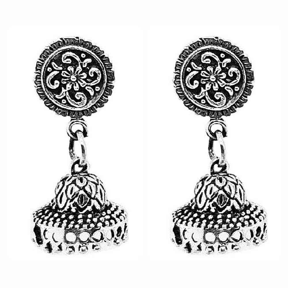 Sikkawala 925 Sterling Silver Oxidised Silver Minimal Classic Jumki For Women 3000263-1