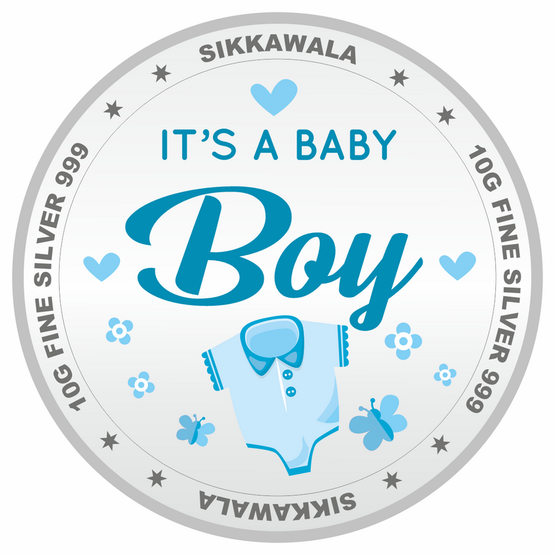 Sikkawala BIS Hallmarked Personalised Baby Boy  999 Silver Coin 10 gm - SKNBBCPCUS-10