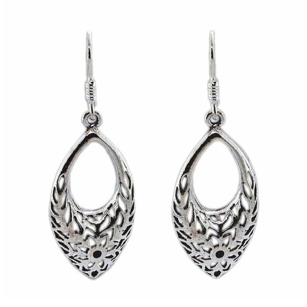 Sikkawala 925 Sterling Silver Oxidised Silver Leaf Dangle Earring For Women 3000270-1