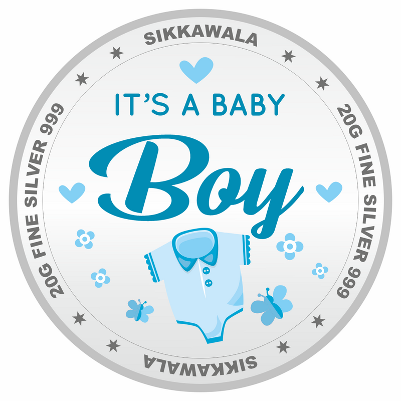 Sikkawala BIS Hallmarked Personalised Baby Boy  999 Silver Coin 20 gm - SKNBBCPCUS-20