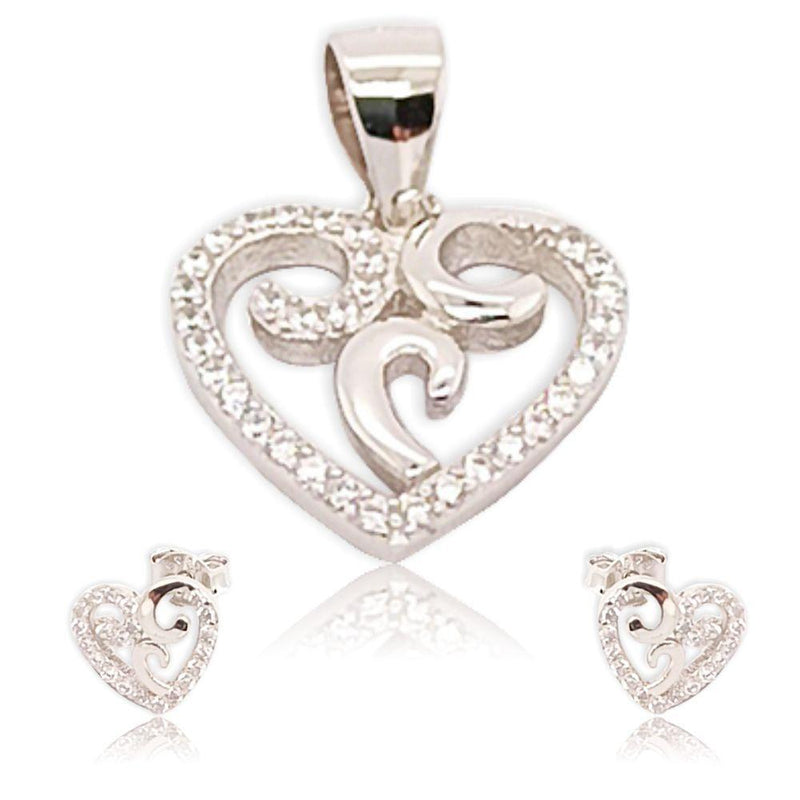Sikkawala 925 Sterling Silver White Silver Heart Design Pendant Set For Women 3000280-1