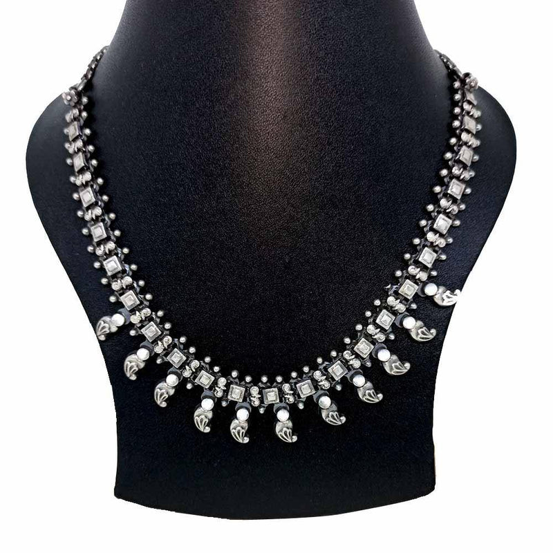 Sikkawala 925 Sterling Silver Oxidised Silver Tribal Trims Necklace For Women 3000294-1