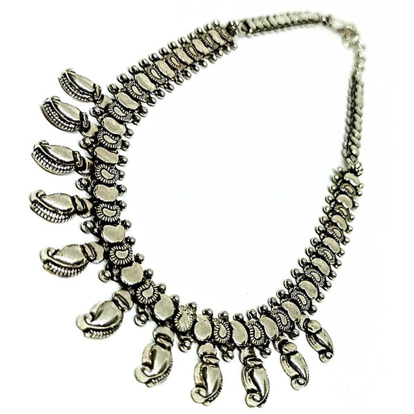 oxidised Plated Silver Tribal Trims Necklace for Women 3000296
