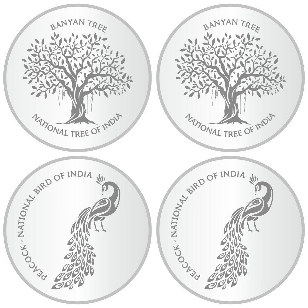 Sikkawala 999 Silver National Symbol Set Of  4 In 100 Gm  Coin-Sk4Scf25-2