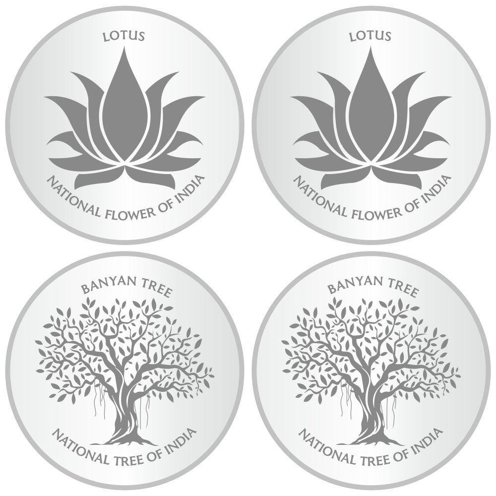 Sikkawala 999 Silver National Symbol Set Of  4 In 100 Gm  Coin-Sk4Scf25-4